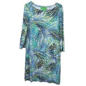 Pappagallo Women's Abstract Long Sleeve Dress Size Medium Colorful EUC